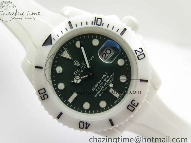 40mm 5GF Best Green Dial White Edition Submariner Strap White Ceramic Rubber SA3135 on 0209